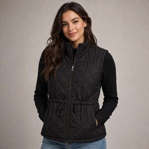 Quilted Diamond Puffer Vest Charcoal Grey Two-Way Zipper Stand Collar Unisex XL